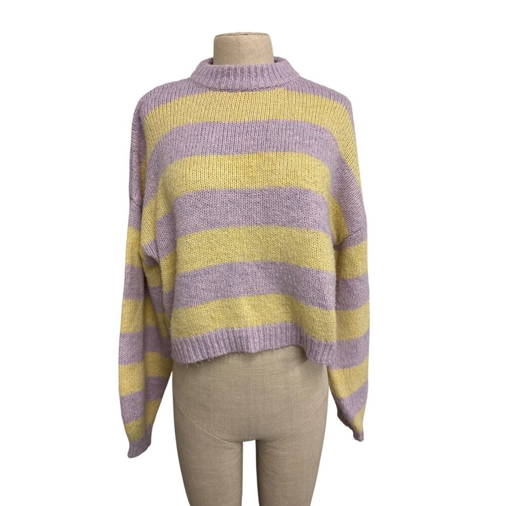 Striped Lavender & Yellow Knit Sweater By Topshop S